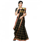Seduva Women's Kota Doria Cotton Checked Saree With Blouse (Black, 5-6 Mtrs)