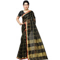Seduva Women's Kota Doria Cotton Checked Saree With Blouse (Black, 5-6 Mtrs)