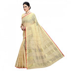 Seduva Women's Kota Doria Cotton Checked Saree With Blouse (Beige, 5-6 Mtrs)
