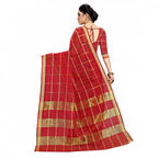 Seduva Women's Kota Doria Cotton Checked Saree With Blouse (Red, 5-6 Mtrs)