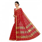 Seduva Women's Kota Doria Cotton Checked Saree With Blouse (Red, 5-6 Mtrs)