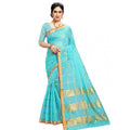 Seduva Women's Kota Doria Cotton Checked Saree With Blouse (Sky Blue, 5-6 Mtrs)