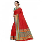 Seduva Women's Kota Doria Cotton Bordered Saree With Blouse (Red, 5-6 Mtrs)