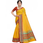 Seduva Women's Kota Doria Cotton Bordered Saree With Blouse (Yellow, 5-6 Mtrs)