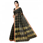 Seduva Women's Kota Doria Cotton Checked Saree With Blouse (Black, 5-6 Mtrs)