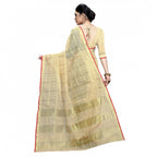 Seduva Women's Kota Doria Cotton Checked Saree With Blouse (Beige, 5-6 Mtrs)