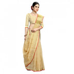 Seduva Women's Kota Doria Cotton Checked Saree With Blouse (Beige, 5-6 Mtrs)