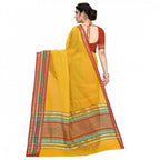Seduva Women's Kota Doria Cotton Bordered Saree With Blouse (Yellow, 5-6 Mtrs)