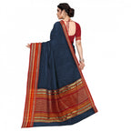 Seduva Women's Kota Doria Cotton Bordered Saree With Blouse (Navy Blue, 5-6 Mtrs)