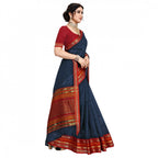 Seduva Women's Kota Doria Cotton Bordered Saree With Blouse (Navy Blue, 5-6 Mtrs)