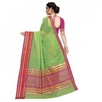 Seduva Women's Kota Doria Cotton Bordered Saree With Blouse (Light Green, 5-6 Mtrs)