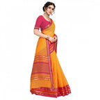 Seduva Women's Kota Doria Cotton Bordered Saree With Blouse (Gold, 5-6 Mtrs)