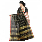 Seduva Women's Kota Doria Cotton Checked Saree With Blouse (Black, 5-6 Mtrs)