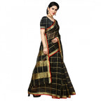 Seduva Women's Kota Doria Cotton Checked Saree With Blouse (Black, 5-6 Mtrs)
