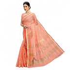 Seduva Women's Kota Doria Cotton Checked Saree With Blouse (Peach, 5-6 Mtrs)