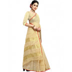 Seduva Women's Kota Doria Cotton Checked Saree With Blouse (Beige, 5-6 Mtrs)