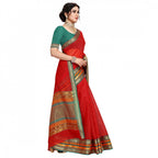 Seduva Women's Kota Doria Cotton Bordered Saree With Blouse (Red, 5-6 Mtrs)