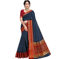 Seduva Women's Kota Doria Cotton Bordered Saree With Blouse (Navy Blue, 5-6 Mtrs)