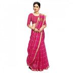 Seduva Women's Kota Doria Cotton Checked Saree With Blouse (Rani, 5-6 Mtrs)