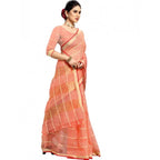 Seduva Women's Kota Doria Cotton Checked Saree With Blouse (Peach, 5-6 Mtrs)
