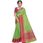 Seduva Women's Kota Doria Cotton Bordered Saree With Blouse (Light Green, 5-6 Mtrs)