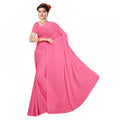 Seduva Women's Georgette Plain Saree With Blouse (Pink, 5-6 Mtrs)