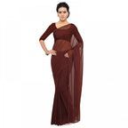 Seduva Women's Georgette Plain Saree With Blouse (Coffee, 5-6 Mtrs)