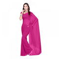 Seduva Women's Georgette Plain Saree With Blouse (Wine, 5-6 Mtrs)