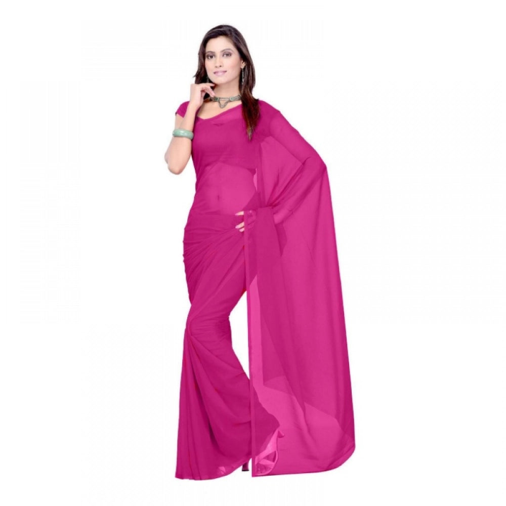 Seduva Women's Georgette Plain Saree With Blouse (Wine, 5-6 Mtrs)