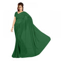 Seduva Women's Georgette Plain Saree With Blouse (Dark Green, 5-6 Mtrs)