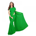Seduva Women's Georgette Plain Saree With Blouse (Dark Green, 5-6 Mtrs)