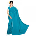 Seduva Women's Georgette Plain Saree With Blouse (Dark Firozi, 5-6 Mtrs)
