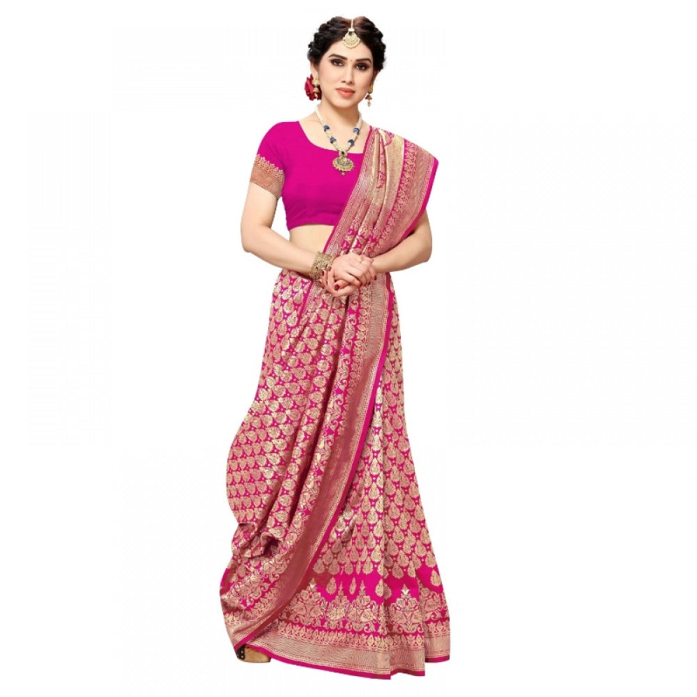 Seduva Women's Jacquard Silk Kanjivaram Jacquard Silk Saree With Blouse (Pink, 5-6 Mtrs)
