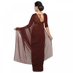 Seduva Women's Georgette Plain Saree With Blouse (Coffee, 5-6 Mtrs)