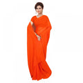 Seduva Women's Georgette Plain Saree With Blouse (Orange, 5-6 Mtrs)