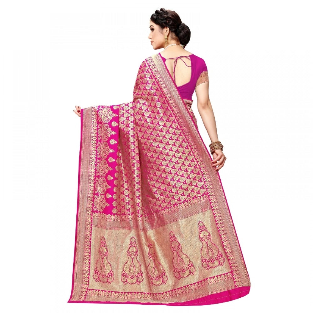 Seduva Women's Jacquard Silk Kanjivaram Jacquard Silk Saree With Blouse (Pink, 5-6 Mtrs)