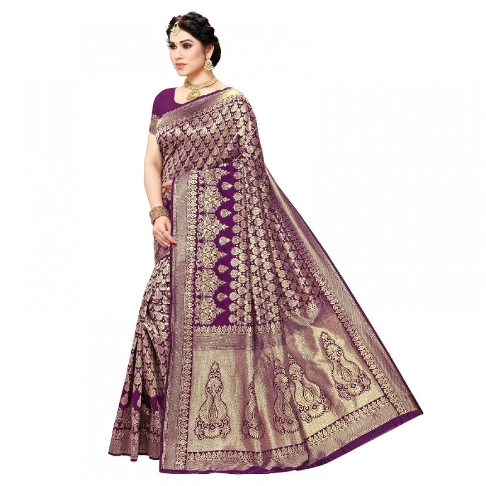 Seduva Women's Jacquard Silk Kanjivaram Jacquard Silk Saree With Blouse (Jamli, 5-6 Mtrs)