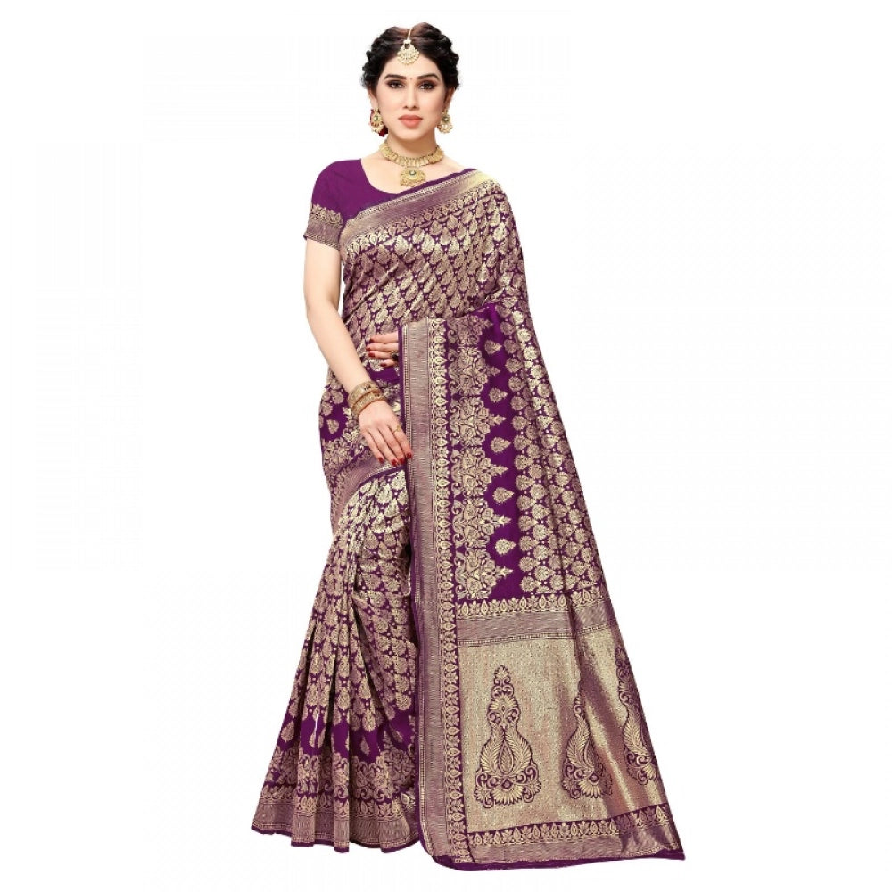 Seduva Women's Jacquard Silk Kanjivaram Jacquard Silk Saree With Blouse (Jamli, 5-6 Mtrs)