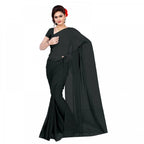 Seduva Women's Georgette Plain Saree With Blouse (Black, 5-6 Mtrs)