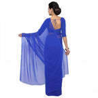 Seduva Women's Georgette Plain Saree With Blouse (Royal Blue, 5-6 Mtrs)