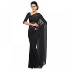 Seduva Women's Georgette Plain Saree With Blouse (Black, 5-6 Mtrs)