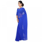 Seduva Women's Georgette Plain Saree With Blouse (Royal Blue, 5-6 Mtrs)