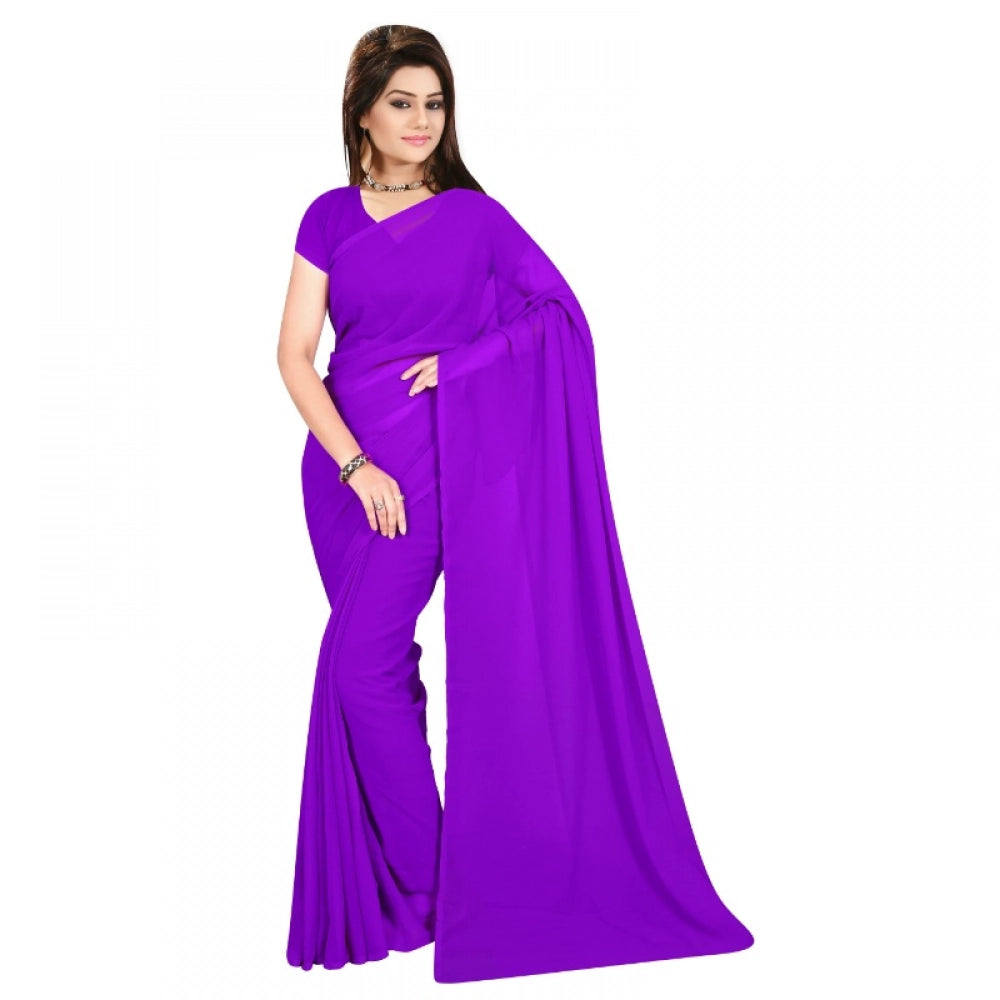 Seduva Women's Georgette Plain Saree With Blouse (Purple, 5-6 Mtrs)