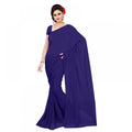 Seduva Women's Georgette Plain Saree With Blouse (Navy Blue, 5-6 Mtrs)