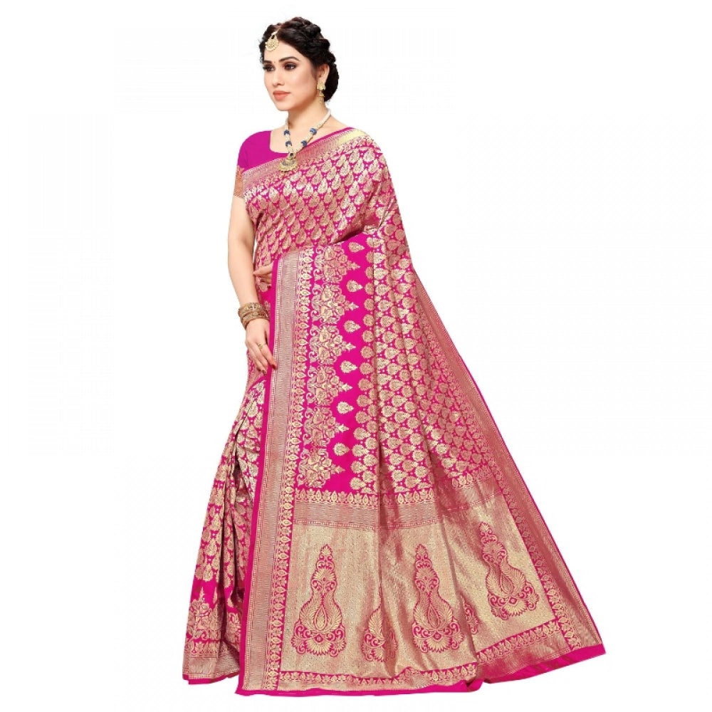 Seduva Women's Jacquard Silk Kanjivaram Jacquard Silk Saree With Blouse (Pink, 5-6 Mtrs)