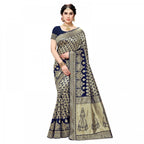 Seduva Women's Jacquard Silk Kanjivaram Jacquard Silk Saree With Blouse (Navy Blue, 5-6 Mtrs)