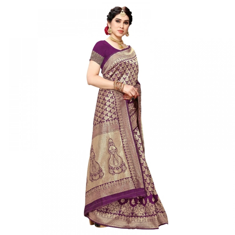 Seduva Women's Jacquard Silk Kanjivaram Jacquard Silk Saree With Blouse (Jamli, 5-6 Mtrs)