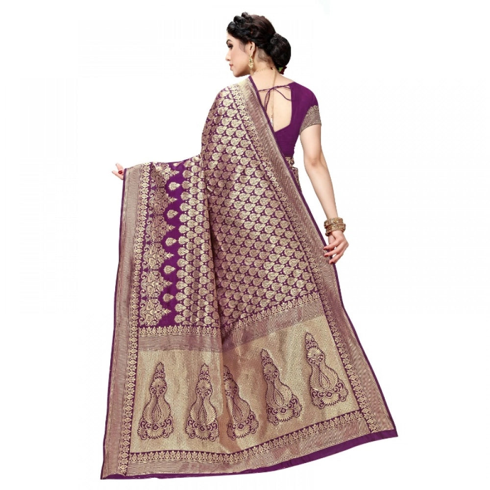Seduva Women's Jacquard Silk Kanjivaram Jacquard Silk Saree With Blouse (Jamli, 5-6 Mtrs)