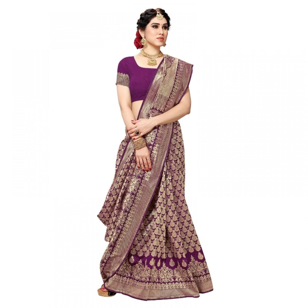 Seduva Women's Jacquard Silk Kanjivaram Jacquard Silk Saree With Blouse (Jamli, 5-6 Mtrs)
