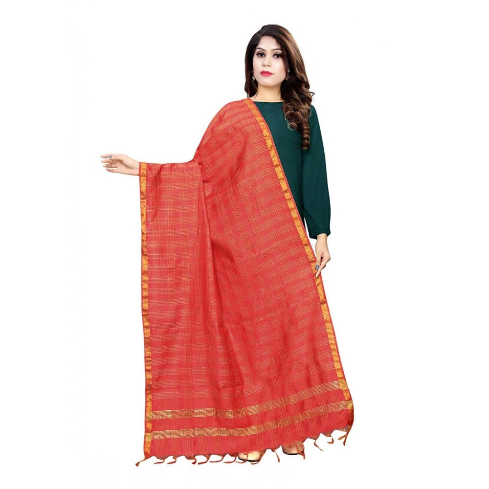Seduva Women's Cotton Jari Woven Work Dupatta (Red, Length:2-2.4 mtr)